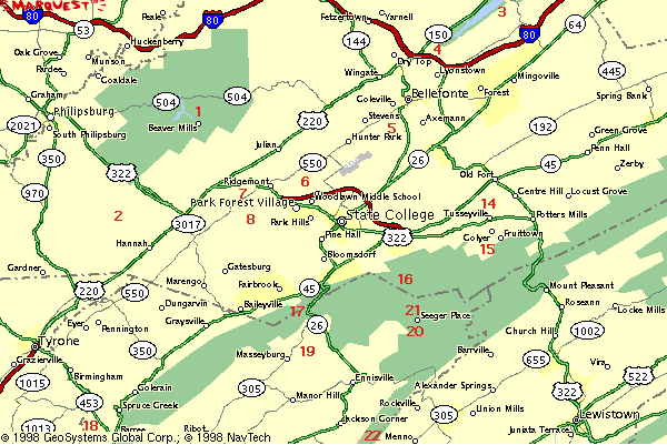map of the Centre County area